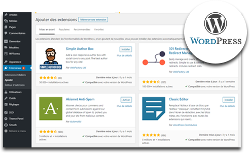 Aperçu du back office de WordPress